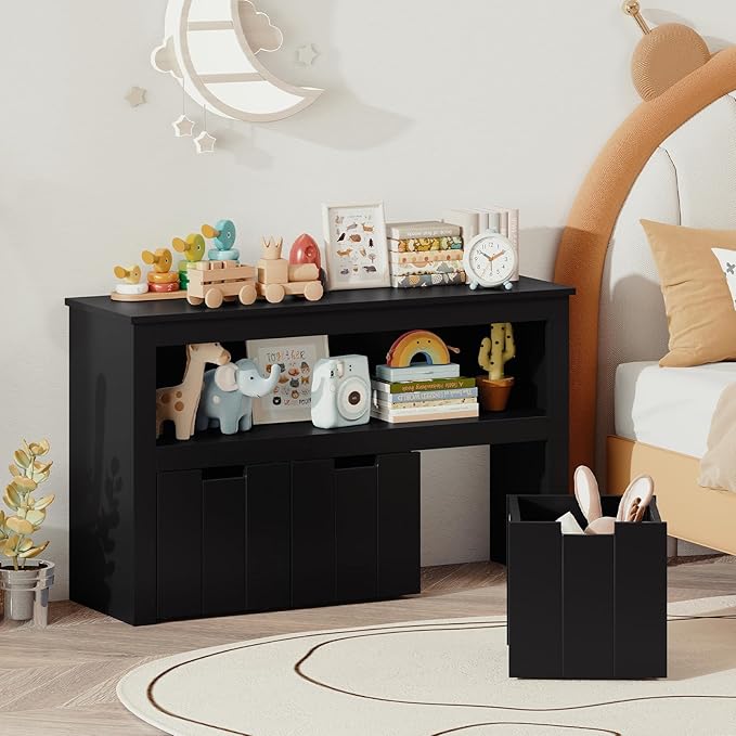 Costzon Toy Storage Cabinet, Toy Chest w/ 3 Removable Drawers, Wheels & Spacious Tabletop, Toddler Storage Organizer for Kids Room, Playroom & Nursery (Black, 13" D x 40" W x 24.5" H (3 Drawers))