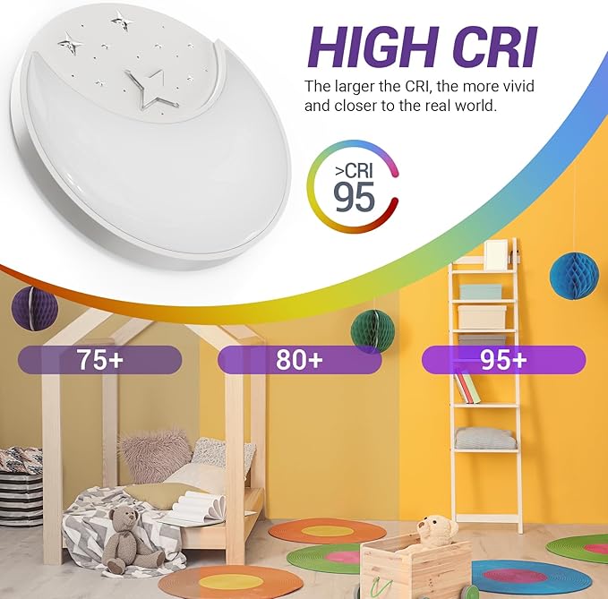Flush Mount Ceiling Light, 30W Large Modern LED Ceiling Lights, 3000K/4500K/6500K Selectable, Moon and Star Ceiling Light Fixture for Bedroom Kitchen Dining Room(15.75 Inch)