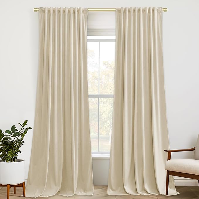 StangH Beige Curtains 120 inches Long High Ceiling Tall Curtains for Party Backdrops, Room Darkening Privacy Sliding Door Panels for Living Room Villa, W52 x L120, 2 Panels