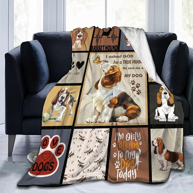 Cute Basset Hound Blanket My Friend The Basset Hounds Throw Blankets Gifts for Girls Boys Cozy Warm Soft Flannel Throws Plush Stuffed Animal Funny Pet Dog Fleece Blanket Gifts for Men Women 50"x60"