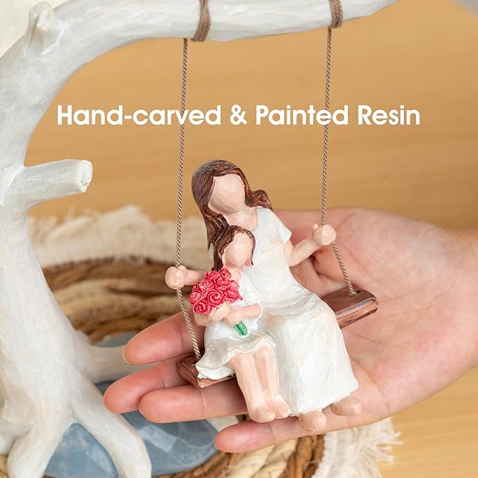Decorative Mother and Child Tree Swing Figurine, Mother Daughter Hand-Painted Resin Sculpture, Mom Birthday Gift from Daughter, Home Decor, Swing Statue.