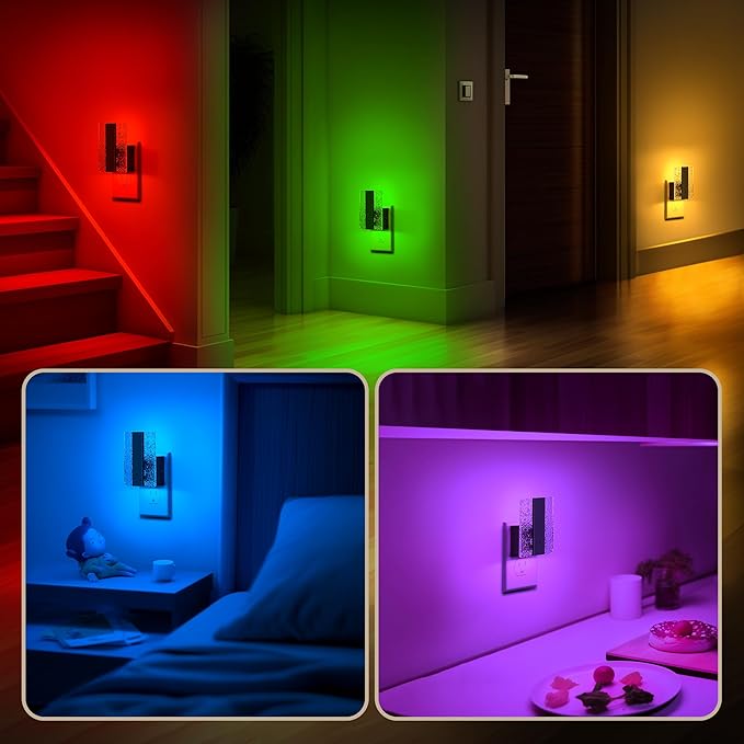 DORESshop LED Night Lights Plug Into Wall, Decorative Night Light with Dusk-to-Dawn Sensor, 8 Color-Changing Nightlights with Slide Button, Night-Lights for Bathroom, Hallway, Christmas Gifts