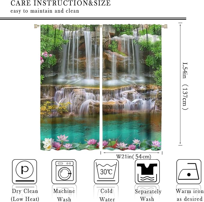 Waterfall Blackout Window Curtains, Rocky Waterfall to Pond Running Off Scenic Nature Themed Picture Print Window Drapes, for Living Room Bedroom 42x54in 2 Panels
