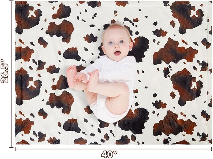 Cow Baby Blanket for Boys Girls Soft Fleece Minky Blanket with Dotted Backing Double Layer Newborn Toddler Blankie for Nursery Stroller Crib Gift to Son Nephew Grandson 26.5 * 40 Inches