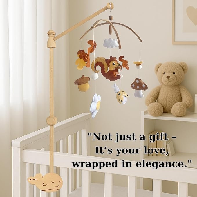 Baby Mobile for Crib, Adjustable Wooden Arm Holder, Easy Install Nursery Accessory, Natural Gift for Newborn and Parents