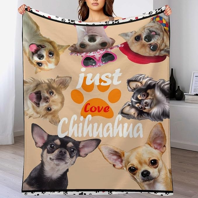 Chihuahua Blanket Funny Chihuahua Dog Gifts for Girls Boys Woman Kids Dog Lover Throw Blankets Soft Blanket Warm Fleece Flannel Plush Blankets for Bed Sofa Couch 60"x80"
