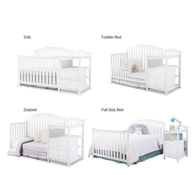 Sorelle Furniture Berkley Round Top Crib, Classic 4-in-1 Convertible Crib, Made of Wood, Non-Toxic Finish, Wooden Baby Bed, Toddler Bed, Child’s Daybed and Full-Size Bed, Nursery Furniture-White