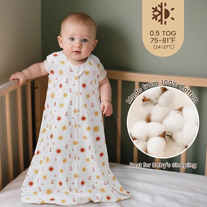 PHF Soft Baby Sleep Sack 18-24 Months 100% Organic Cotton Wearable Blanket, 2-Way Zipper 0.5 TOG Toddler Sleeping Sack 3 Pack, Comfy Sleep Bag for Baby Boys Girls, Rainbow (X-Large)