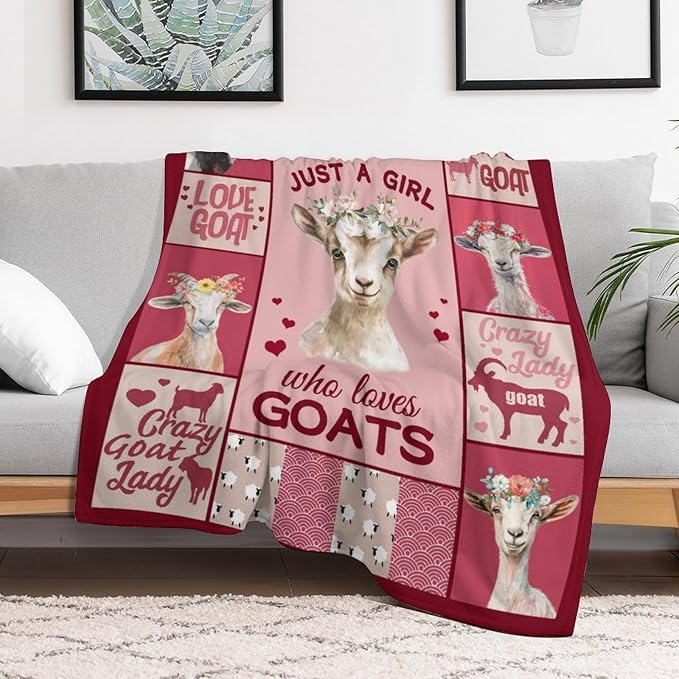 Goat Blanket Just A Girl Who Loves Goats Cute Pink Sheep Lamb Animal Print Throw Blankets for Sofa Stuff Decor Soft Cozy Fleece Plush Flannel for Baby Girls Women Adults Lover 40"x50"
