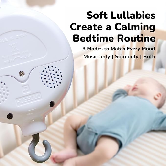 Baby Mobile Motor, Music Box for Crib Mobile, 3 Modes (Music Only, Spin Only, Both), Adjustable Volume, Auto Off 30 Minutes, Crib Mobile Spinner for Baby Nursery
