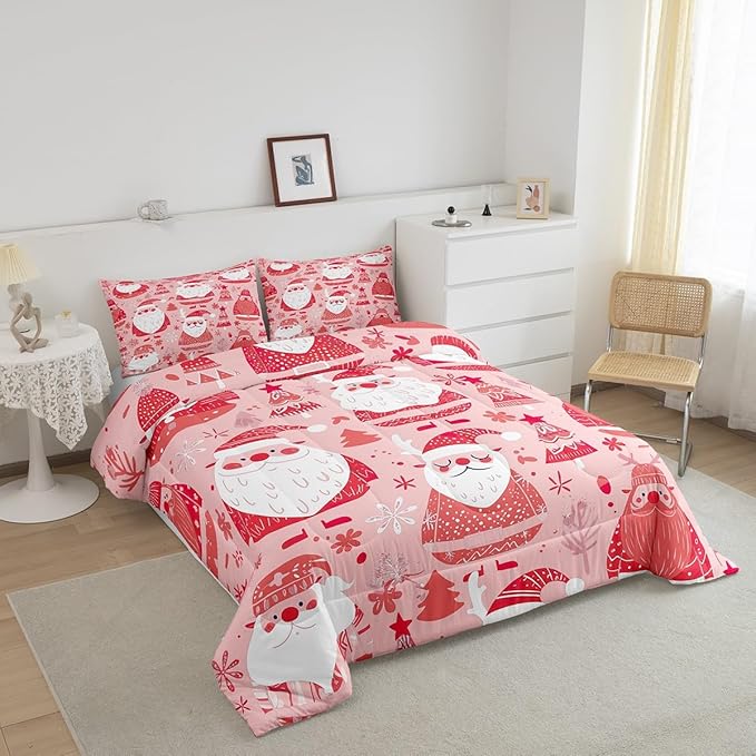 Feelyou Cute Santa Claus Bedding Set for Kids Boys Girls Full Size Christmas Comforter Set Ultra Soft Winter Comforter Xmas Tree Duvet Quilt Bedroom Decor Christmas Decorations Quilt