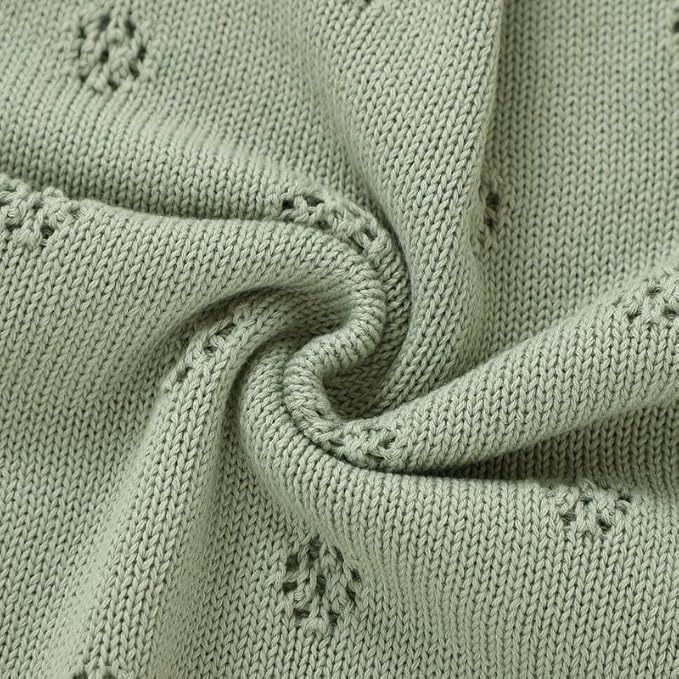 LAWKUL Cellular Blanket Baby 100% Cotton Knitted Soft Knit Crochet Blankets for Newborn Boy Girls Infants Green 100x80cm