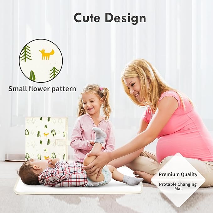 Portable Diaper Changing Pad for Baby - Waterproof Compact Changing Mat with Wrist Strap - Wipeable Travel Changing Pad for Diaper Bag - Gifts for Baby Shower by PHOEBUS BABY(Ivory Fox)