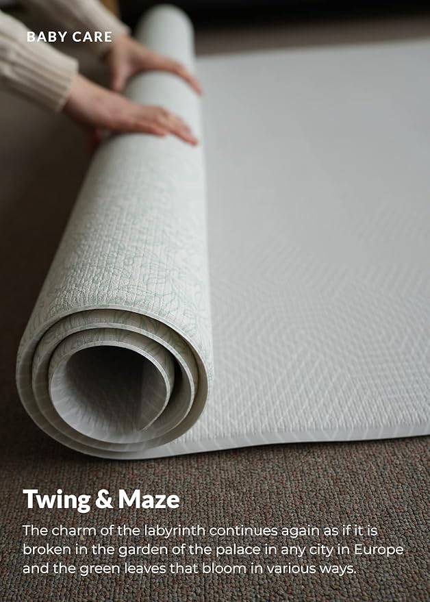 Baby Care Play Mat (Medium, Hygge - Twig & Maze) 73’’ x 49’’ Original One-Piece Reversible Rollable Waterproof Play Mat for Infants, Babies, Toddler, and Kids