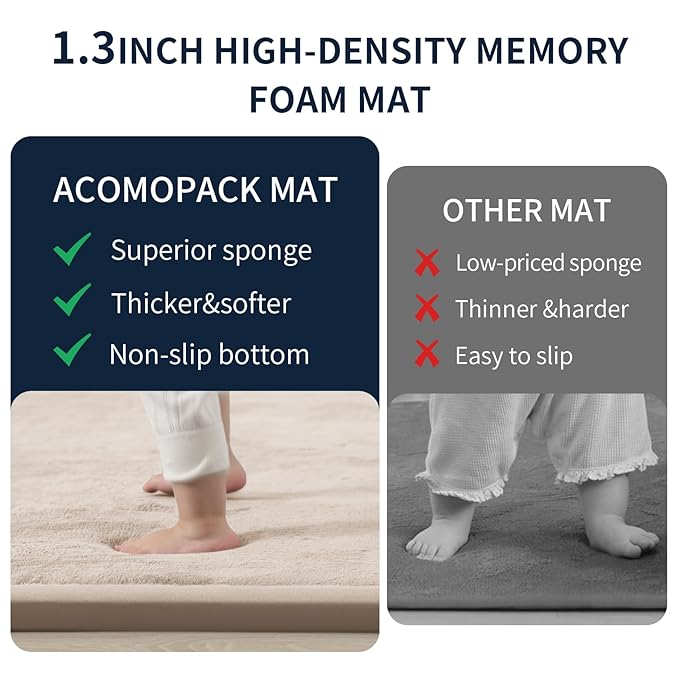 ACOMOPACK Baby Play Mat for Floor 1.3" Thick Memory Foam Play Mat 39"×59" Tummy Time Crawling with Non-Slip Bottom for Living Room,Nursery,Soft Velvet Playpen Mats for Kids,Infants（Beige）