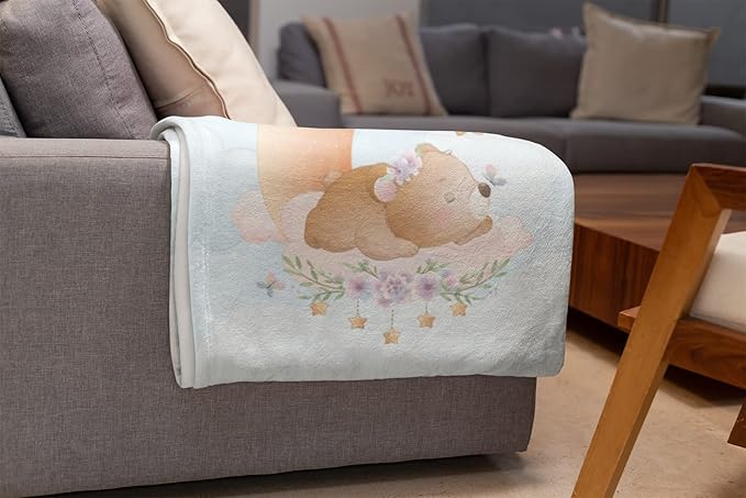 Personalized Baby Blankets with Name | Custom Bear Newborn Blanket for Baby Girl and Baby Boy | Unisex Warm Soft Fleece Swaddle Blanket Minky | (Bear, Fleece 50"x60")