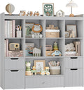 HORSTORS 48" W Kids Toy Storage Organizer, Large Toy Storage Chest with Removable Bins, 46" H Kids Bookshelf and Bookcase with Drawers for Boys and Girls, Modern Toy Box for Playroom, Classroom, Grey