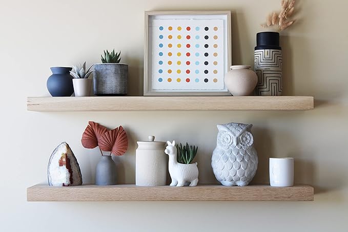 Urban Legacy Unfinished White Oak Floating Shelves | Easy to Install Accent Modern Floating Shelves with Floating Shelf Brackets| Set of 2, (48" x 7" x 2")