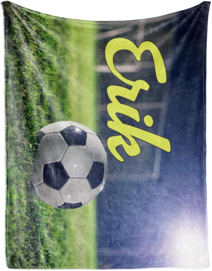 Personalized Baby Balll Soft Blanket: Custom Kids Soccer Design Blanket with Name and Number - Bedding Gifts for Infants Toddlers Adults 50x60inch