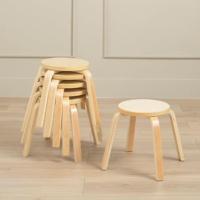 Bentwood Stackable Stools, Kids Furniture, Natural, 6-Piece