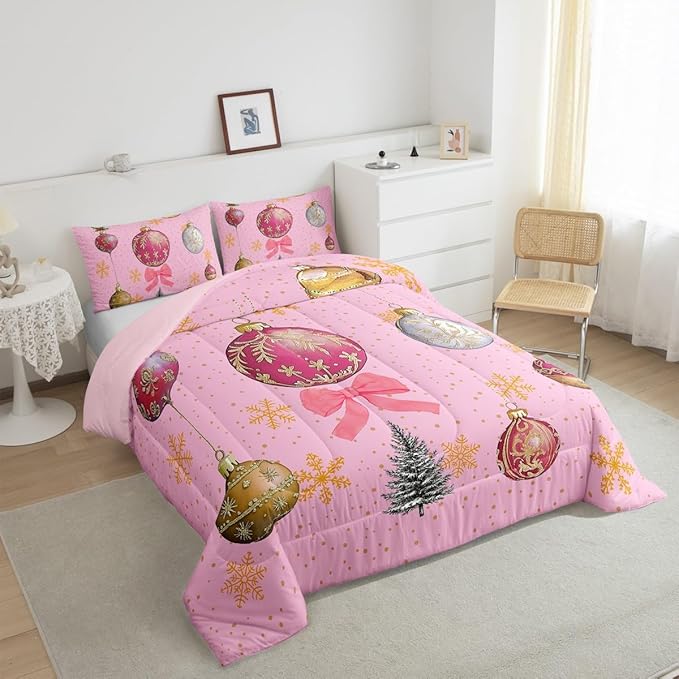 Erosebridal Merry Kids Comforter Sets Christmas Decor Toddler Bedding Sets Pink Xmas Snowflake Down Comforter Dessert Gingerbread Man Bed Set for Boys Girls Teens