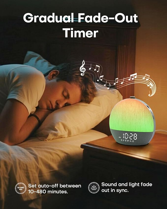 Sunrise Alarm Clock, White Noise Sound Machine, Sunlight Alarm Clocks for Bedrooms, 9 Natural Wake Up RGB Night Light, 30 Soothing Sounds for Heavy Sleepers, Baby, Kids, Adults
