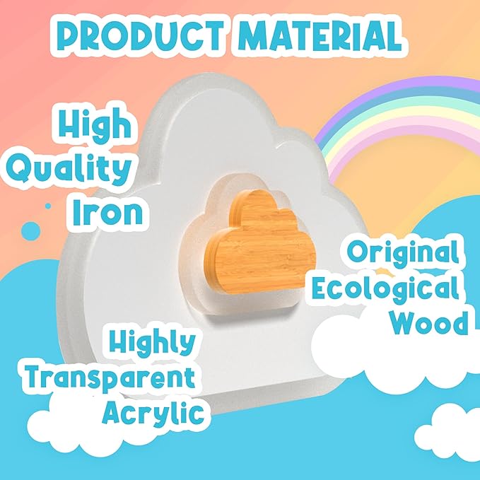 LED Ceiling Light Fixture 15.7in Dimmable Children Cloud Lights for Ceiling with Remote Control 20W Creative Wooden Bedroom Ceiling Lamp for Kids Room Bedroom Living Room