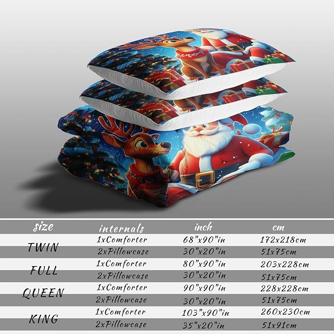 Raphus cucullatus Christmas Bedding King,Christmas Comforter Set,Santa Claus Decor Holiday Bedding Winter Quilt,Santa Claus Comforter Set,Snowflake Navidad Quilt Set,Cute Reindeer Quilt