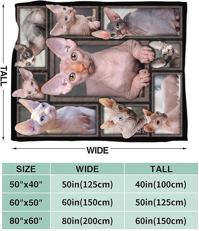 Tijuboni Sphynx Cat Throw Blanket Cat Gifts for Girls Boys Women Men Kids Adults Soft Flannel Fleece Blanket for Couch Sofa Bed Home Decor 60"x80"