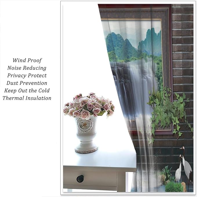 Waterfall Blackout Window Curtains, Tropical Rainforest Jungle Plants Forest Wild Nature Landscape Window Drapes, for Living Room Bedroom 84x84in