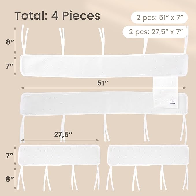 CHIPCHIP 4-Pack White Mesh Fabric, 2 Long Panels 51"x7" + 2 Short Panels 27.5"x7"