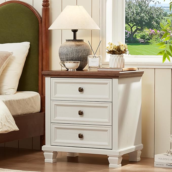 Farmhouse Bedroom Dresser and Nightstand Set of 4, 6 Drawer Tall & 5 Drawers Dresser & 3 Drawer Nightstand Set with Wooden Legs, Rustic Wood Furniture for Bedroom, Hallway, White