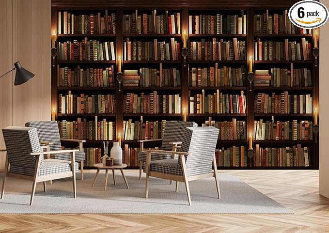 Bookshelf Wallpaper Mural Suitable for Living Room Office（Not Peel and Stick）