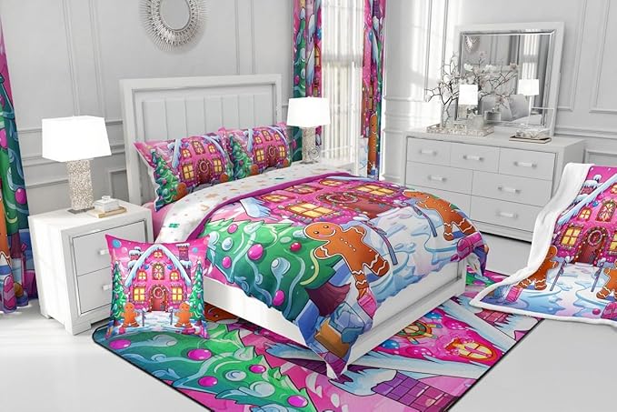 Feelyou Merry Christmas Comforter Cover Set Gingerbread Man Bedding Set Twin Size for Kids Boys Girls Bedroom Bed Decor Christmas Duvet Cover Set Soft Quilt Cover,No Comforter