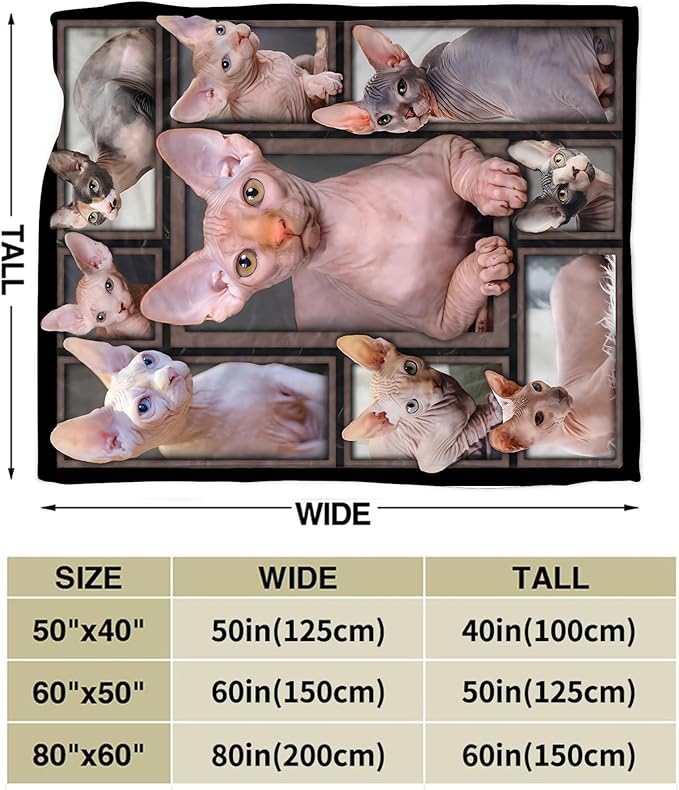 Sphynx Cat Gifts & Decor - Cute Throw Blanket for Girls, Women, Kids & Adults - Soft, Warm, Cozy Fleece Blanket for Couch, Sofa, Bed - 80"x60"