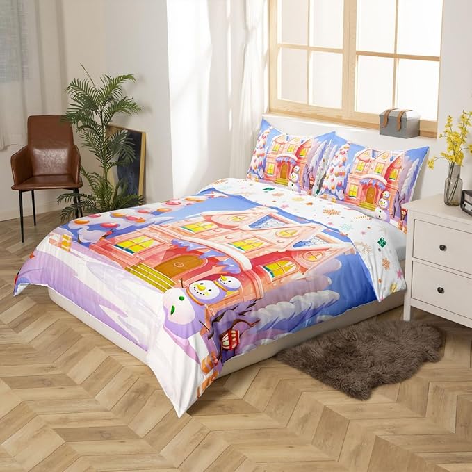 Feelyou Xmas Comforter Cover Set Twin Size Soft Bedspread Cover for Kids Boys Girls Bedroom Bed Decor Christmas Bedding Set