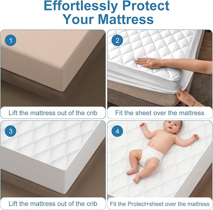 2Pack Waterproof Crib Sheets for Boy, Girl - Cotton 24X38 Fitted Crib Sheets Crib Mattress Protector Sheets,Soft Toddler Bed Sheets,Washable Infant Fitted Baby Bed Sheets (White, 24 * 38inch)