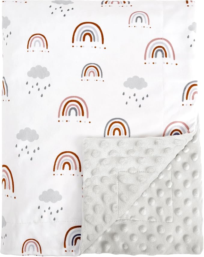 david's kids Micro Fleece Minky Baby Blanket for Boys Girls with Double Layer and Soothing Raised Dots, Breathable and Soft Lightweight Receiving Blanket for Newborns, 30x40 Inches, Rainbow