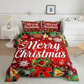Christmas Wreath Bedding Set Full Size,Red Bowkont Gold Bell Comforter Set for Kids Boys Girls Room Decor,Snowflake Merry Christmas Duvet Insert 3Pcs,Green Leaves Xmas Theme Quilt Set,2 Pillowcases