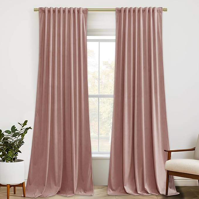 StangH Dusty Pink Living Room Curtains 105 inches Long Soft Velvet Privacy Light Reducing Window Drapes for Bedroom Back Tab Thermal Insulated Panels, W52 x L105, 2 Panels
