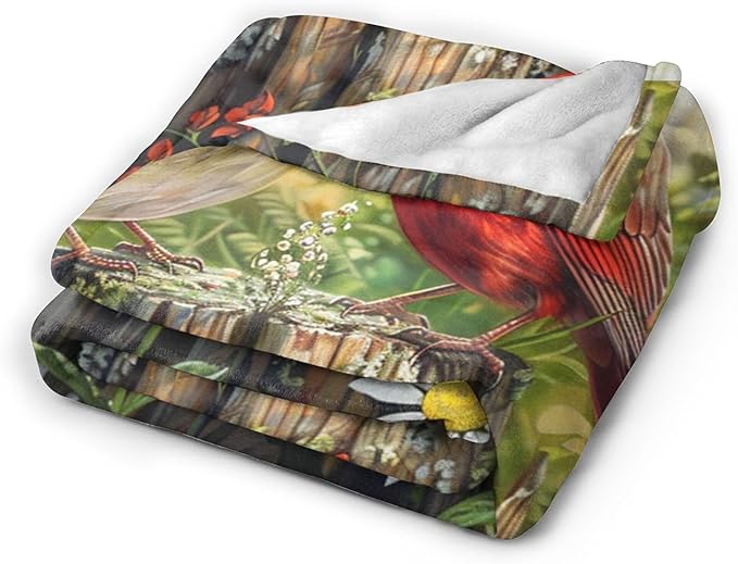 Cardinal Bird Throw - Soft, Warm & Cozy Fleece Blanket for Couch, Sofa, Bed - 50"x40" - Perfect for Girls, Boys, Women, Men, Kids & Adults