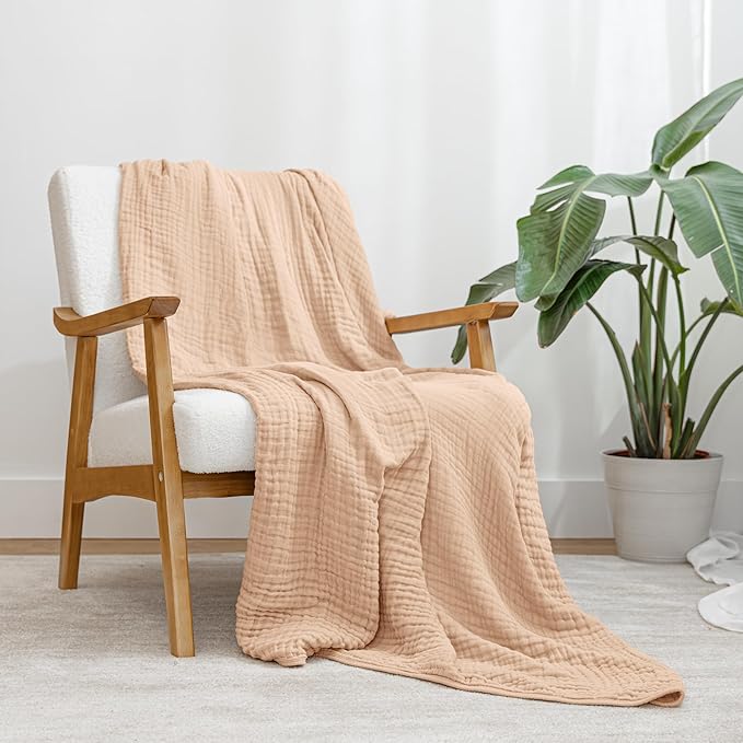 Comfy Cubs Muslin Throw Blanket - 50” x 60” Quilted Design - Lightweight, Breathable 6-Layer Gauze Fabric - Soft Cotton Blanket for Home or Travel - Packaged in Elegant Gift Box - Cream