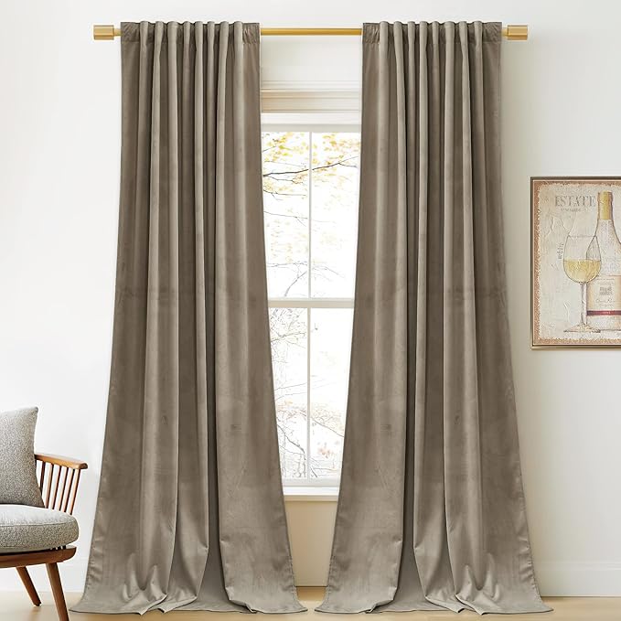 StangH Camel Beige Velvet Curtains Extra Long Light Blocking Tall Curtains for High Ceiling, Rustic Winter Chill Blocking Sound Dampening Drapes for Villa, W52 x L144, 2 Panels