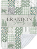 Personalized Rustic Woodland Baby Blanket - Custom Name Bear & Deer Design, Soft Blanket with Double Layer Dotted Backing for Infants Toddlers, Ideal Nursery Decor (30”x40)