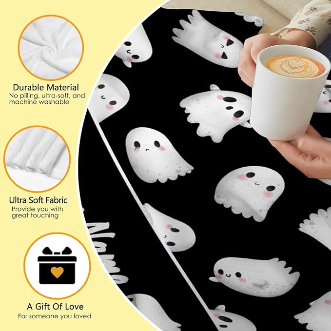 Custom Halloween Ghost Blanket | Personalized for Boys Girls | Plush Cozy Name Blanket | Halloween Decor Gifts | 60"x80"-Adults/Twin Size
