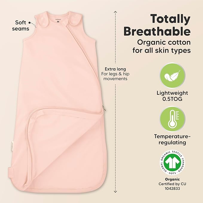 2-Pack Organic Baby Sleep Sacks, 100% Cotton - Soft & Breathable 0.5TOG Baby Wearable Blanket, Toddler Sleeping Sack 6-18 months, Easy to Wear Transitional Swaddles for Newborns,Infants(Mist Rose, M)