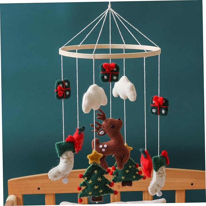 Baby Crib Mobile, Christmas Deer Crib Hanging Toy, Felt Xmas Tree Clouds Stars Baby Wind Chimes, Newborn Gifts for Girls Boys