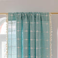 Deeprove Boho Plaid Curtains 63 inch for Home Office Kitchen Nursery Playroom, Semi Blackout Farmhouse Tassels Window Treatment Bohemian Embroidery Drape Rod Pocket 1 Panel 52" W x 63" L, Aqua