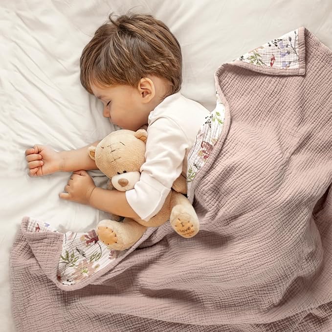 lulumoon Muslin Blanket Baby for Girls: Cotton Crib Blanket with Wildflowers - Soft Lightweight for Daycare 47"x47"（Sand Floral）