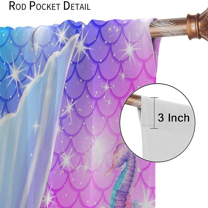 Kids Fantasy Mermaid Curtains Dream Colorful Mermaid Fish Tail Scale Fantasy Ocean Theme Window Treatment for Girls Bedroom Nursery Room Decor Window Drapes 42" W X 54" L